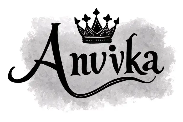“Please write ‘Anvika’ in cursive.Draw the letter ‘i’ WITHOUT a dot.Place a small crown instead of the dot. tattoo design idea