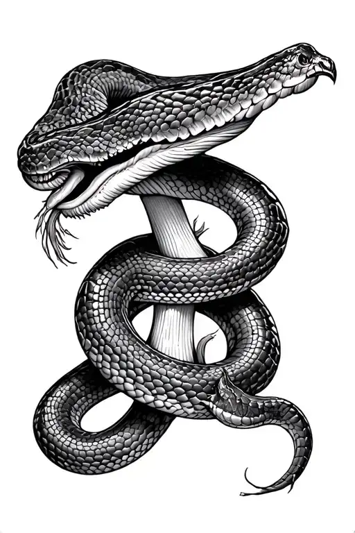 rattle snake with magic mushrooms tattoo design idea