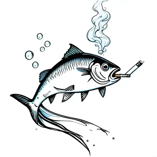 sardine holding a cigarette with smoke bubbles tattoo design idea