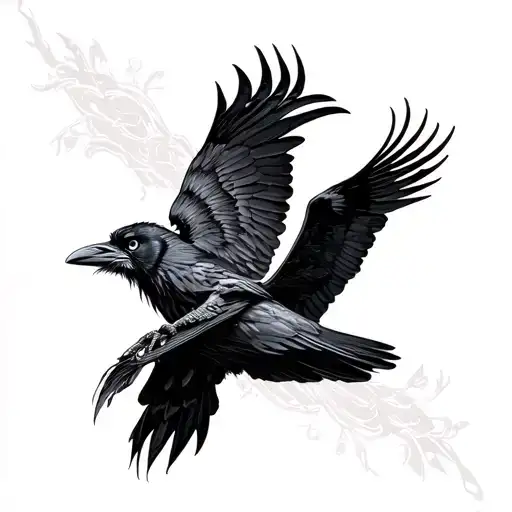 flying forward raven and athene (owl) tattoo design idea