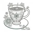 teacup with snowflake design with quote underneath "the long dark tea time of the soul" tattoo design idea