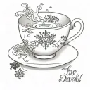 teacup with snowflake design with quote underneath "the long dark tea time of the soul" tattoo design idea