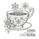 teacup with snowflake design with quote underneath "the long dark tea time of the soul" tattoo design idea