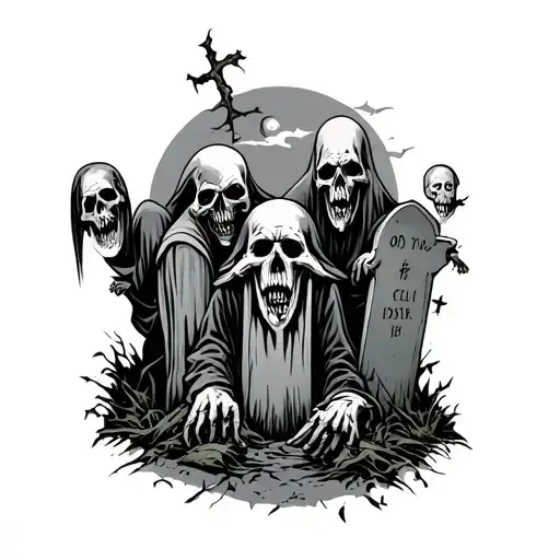 graveyard  zombies tattoo design idea