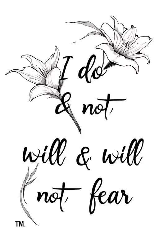 "i do not & will not fear tm" flowers like lilys tattoo design idea