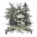 swamp scene with alligator skull tattoo design idea