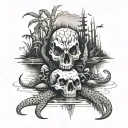 swamp scene with alligator skull tattoo design idea