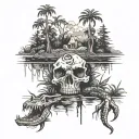 swamp scene with alligator skull tattoo design idea
