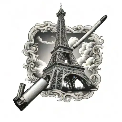 eiffel tower and cigarette tattoo design idea