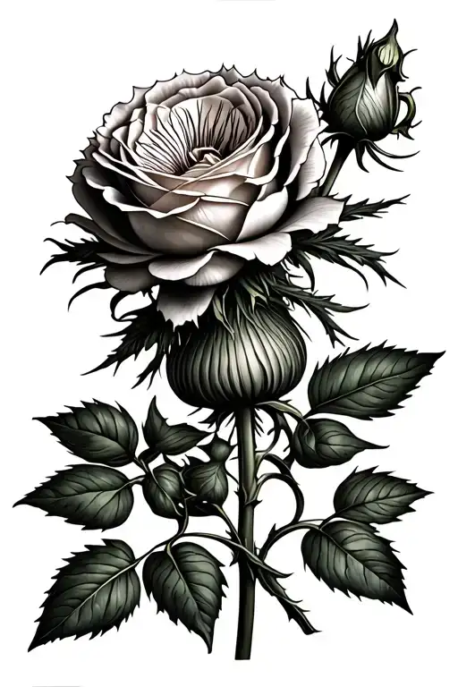 sward scottish thistle rose intertwined representing tattoo design idea