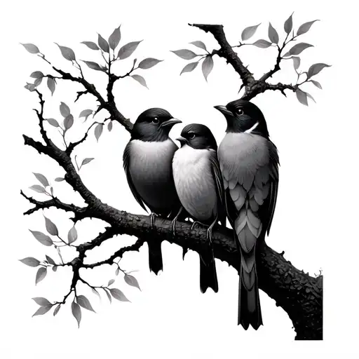 3 birds in a tree tattoo design idea