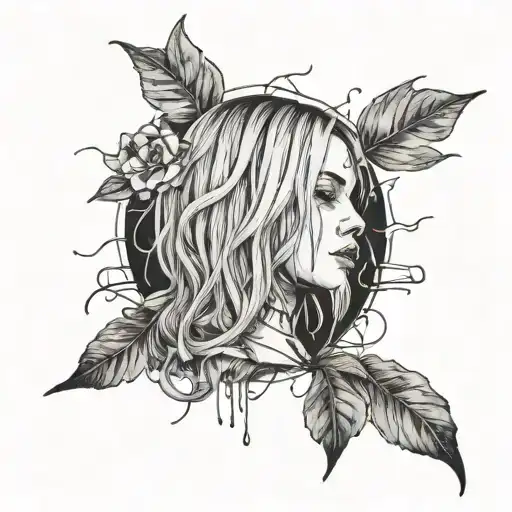 Billie eilish blosh with song lyrics incorporated within tattoo design idea