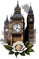 Big Ben with a rose at the base tattoo design idea