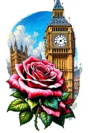 Big Ben with a rose at the base tattoo design idea