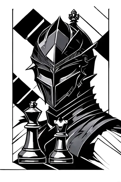 black knight cubist chess tattoo design idea