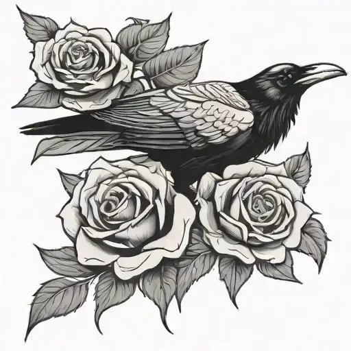 raven holding upside down rose tattoo design idea