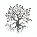 big old tree roots exposed and long branches with some leaves tattoo design idea