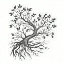 big old tree roots exposed and long branches with some leaves tattoo design idea