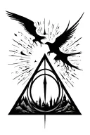deathly hallows from Harry Potter Dali style hogwarts silhouette landscape inside  tattoo design idea