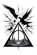 deathly hallows from Harry Potter Dali style hogwarts silhouette landscape inside  tattoo design idea