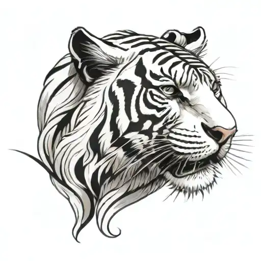 small white tiger head with Chinese writing saying little white tiger tattoo design idea