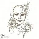  The Phantom of the Opera with musical notes floating, one rose and mask tattoo design idea