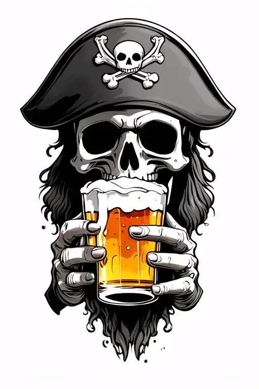 skeleton pirate drinking beer tattoo design idea