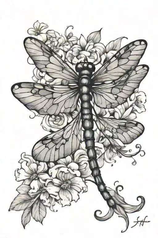 dragonfly and semicolon symbol tattoo design idea