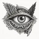Illuminati  eye in the center of bald eagke spread wings tattoo design idea