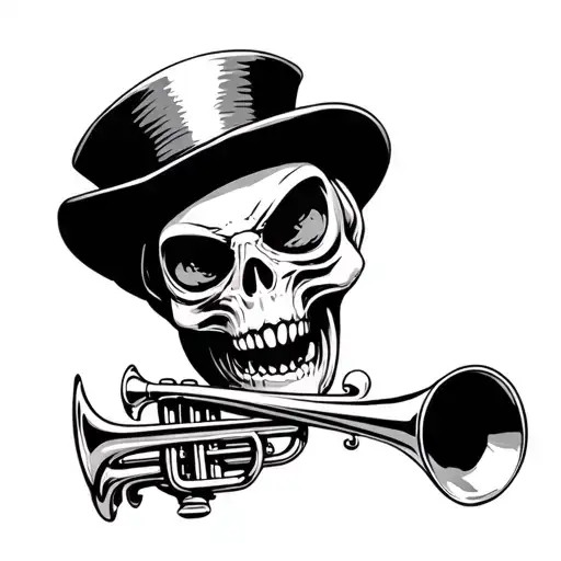 alien skull with top hat playing a trumpet tattoo design idea