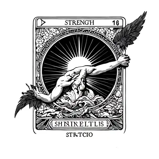 A design based on the classic Marseille Tarot card "Strength" that looks good in black and white. tattoo design idea