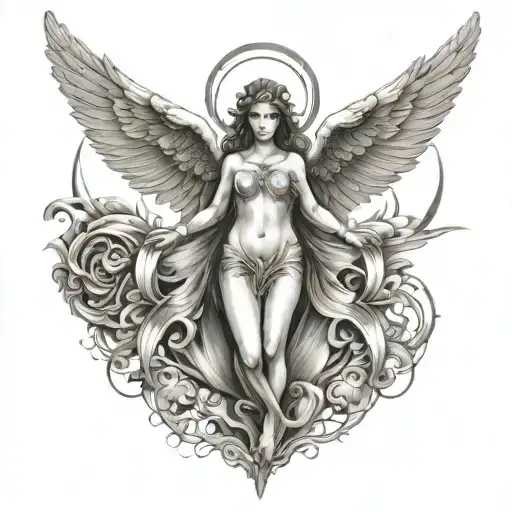 seraphim angel symmetrical tattoo design idea