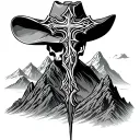 cross, Cowboy, mountains tattoo design idea