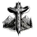 cross, Cowboy, mountains tattoo design idea