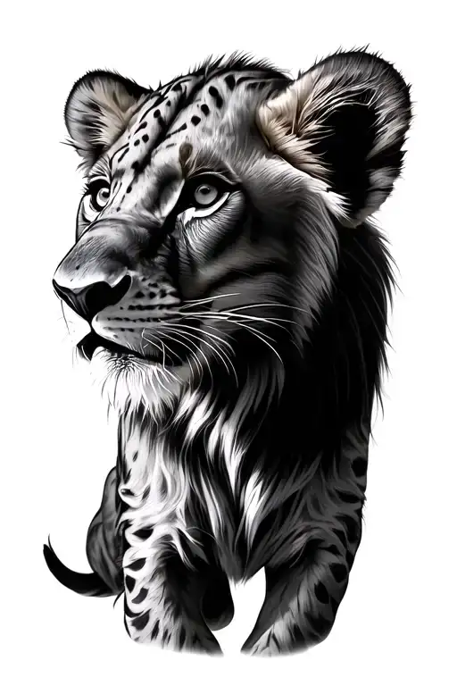 2 Lion Cubs heads looking tattoo design idea