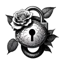 Rose background with a lock design with a snake coming through the lock  with its mouth open  tattoo design idea