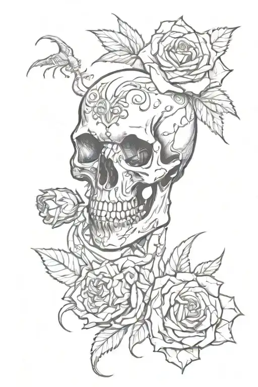 skull, crimson rose, & scorpion tattoo design idea