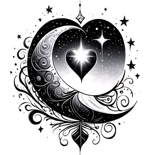 unique Moon doodle swirls star moon heart cyber sigilism tattoo tattoo design idea