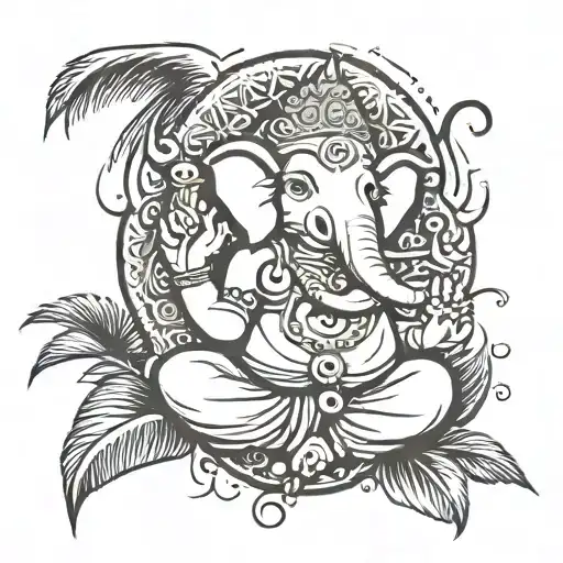 minimalist tattoo of ganesha silhouette coming out of half coconut broken with background fire tattoo design idea