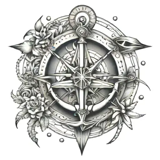 anchor compass rose intertwined tattoo design idea