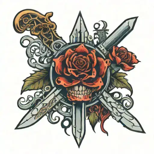 trust with blooded knife crossed tattoo design idea