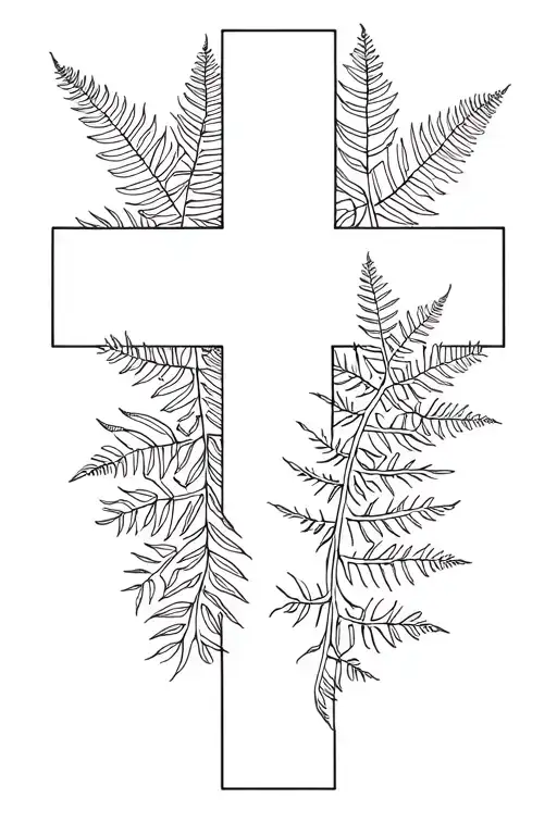  cross with ferns wrapping around tattoo design idea