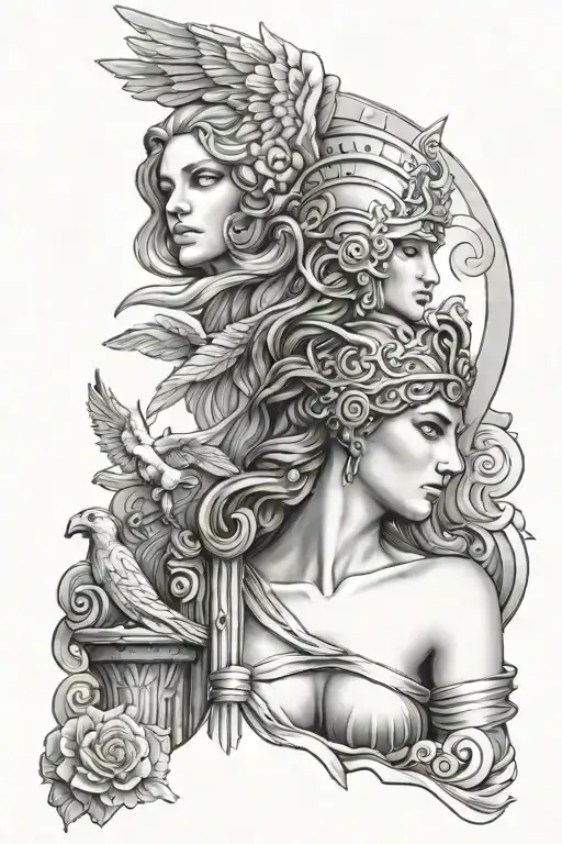 Athena overlooking Olympus Gods tattoo design idea