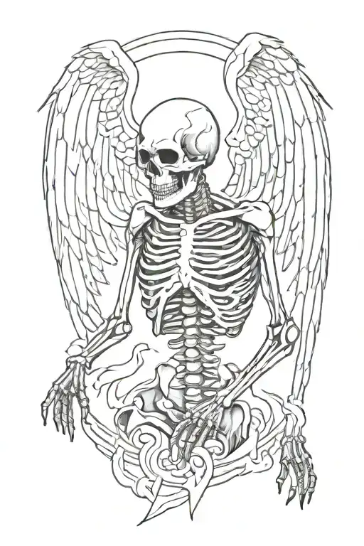 Angel Skeleton holding out demons from hell tattoo design idea
