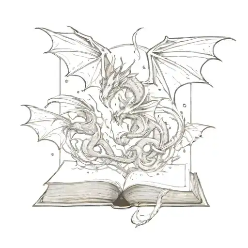 3 dragons flying out of a book tattoo design idea