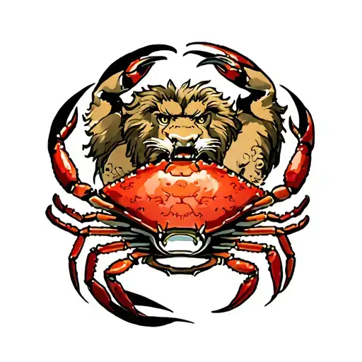 crab and lion surrounded tattoo design idea