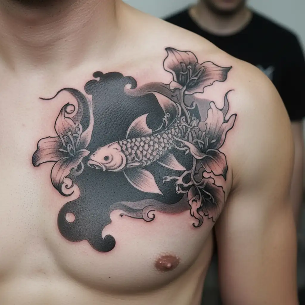 Lycoris and capr koi fish tattoo design idea