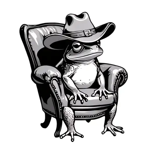 coqui frog with cowboy hat sitting in chair tattoo design idea