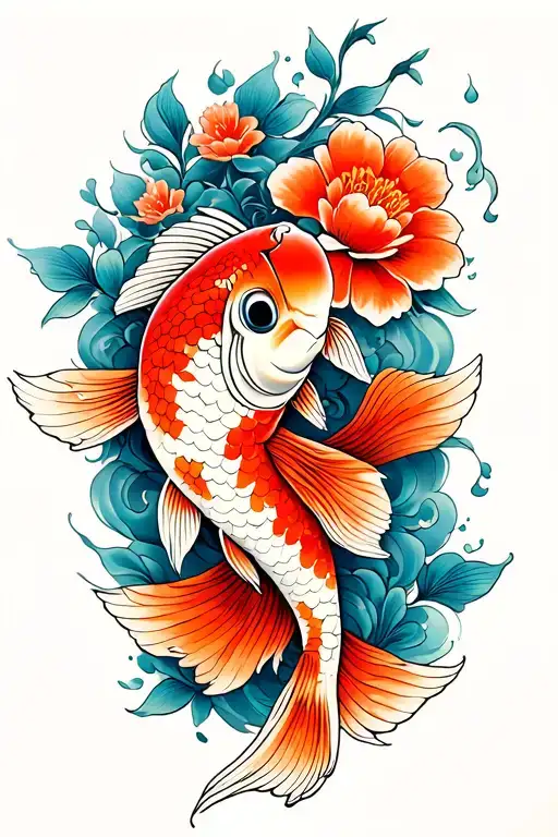 koie fish japanese flowers water and shaded tattoo design idea