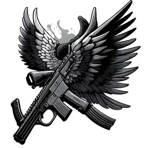 Sexual assault rifle with its wings tattoo design idea